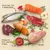 Image showing ingredients: fish, salmon, beef, chicken, egg, sweet potato, apple, herbs. Text highlights rich in meat, fish and animal protein, vitamin-rich fruit, vegetables and herbs, no grain.