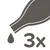 Символ бутылки с каплей и числом '3x', указывает на тройное применение или количество.