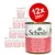 Schesir консерва с пиле и моркови, 12×285 г. Видими надписи на различни езици: Pollo con carote, Chicken with carrots, Poulet avec carottes, Huhn mit Karotten, Курица с морковью.