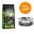 Wild Freedom Green Lands dry food 6.5 kg bag with cat image, 100% grain-free recipe label, and Wild Freedom Instinctive Hidden Woods wet food tin. Orange circle with text: Try now! Wild Freedom Green Lands dry food 6.5 kg bag with cat image, 100% grain-free recipe label, and Wild Freedom Instinctive Hidden Woods wet food tin. Orange circle with text: Try now!