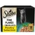 Sheba Fine Flakes in Jelly Poultry Selection, 12 packs of 85g each, shown with a bowl of food and product details on the packaging.