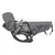 Grey dog harness with integrated rain cover and adjustable straps. Visible buckles and attachment points.
