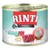 Scatoletta Rinti Sensible, visibili scritte: Rind, Reis, nur 1 tierisches Protein, Für empfindliche Hunde, Neue Rezeptur noch bekömmlicher. Immagine di carne e riso sul fronte.