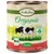 Boîte Lukullus Organic Adult 800 g, texte visible : Natural Taste, Bio nach EG-Öko-Verordnung, Organic Beef with Apple, Pear, Buckwheat and Linseed Oil, illustration de vache. Boîte Lukullus Organic Adult 800 g, texte visible : Natural Taste, Bio nach EG-Öko-Verordnung, Organic Beef with Apple, Pear, Buckwheat and Linseed Oil, illustration de vache.