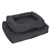 Two dark grey pet beds with raised edge and black lying surface, shown stackable.
