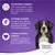 Testo in inglese: Antioxidant complex, Cartilage & joints, Cardiac function support. Concept for Life. Con cane di razza Bovaro del Bernese su sfondo viola.