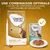 Sachet et sac Concept for Life pour chats, texte visible : « Une combinaison optimale – 1 sachet en complément de la dose quotidienne de croquettes », croquettes et pâtée sur une assiette.