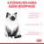 Texte en allemand : KATZENWELPEN HABEN EIGENE BEDÜRFNISSE, EMPFINDLICHE KÖRPEREIGENE ABWEHRKRÄFTE, ERKUNDUNGSPHASE, EMPFINDLICHES VERDAUUNGSSYSTEM. Chaton illustré. Marque Royal Canin.