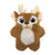 Plush toy shaped like a cartoon deer with brown fur, white belly, large eyes and antlers, shown against a white background.