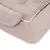Coussin rectangulaire pour animal, tissu beige avec rebords rembourrés et intérieur bordé de fausse fourrure blanche visible sur le côté.