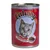 Catessy våtfoder för katt, Häppchen in Sauce mit Lachs und Forelle, 400 g. Bild på grå katt och skål med foder synliga på burkens etikett.