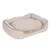 Cama rectangular beige para mascotas con bordes elevados y cojín interior acolchado, material textil visible.