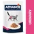 ADVANCE VETERINARY DIETS affinity, obrázek kočky s terčem na boku, miska s kousky masa v omáčce, text URINARY na růžovém pruhu