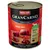 Консерва Animonda GranCarno Original Rind pur для взрослых собак, 100 % свежие ингредиенты, без зерна и глютена, произведено в Германии. На упаковке изображены куски говядины.