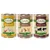 Trois boîtes de nourriture pour chien Lukullus Adult 400 g : Geflügel & Lamm, Ente & Kalb, Rind & Truthahn. Ingrédients principaux et illustrations d’animaux visibles sur chaque étiquette.