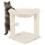 Cat tree with two sisal posts, fluffy lying surface and play ball. Grey cat standing by a post.