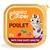 Edgard Cooper Poulet, 85g. Pâté pour chats adultes au poulet, illustré avec un chat et des ingrédients sur un emballage orange.