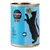Boîte Cosma Pure Love Drink, recette sans céréales, texte en anglais : with tuna in broth, pure fish. Silhouette de chat noir sur fond bleu.