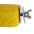 Yellow sharpening stone with metal holder and wing screw, suitable for attachment to cages or enclosures.