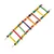 Échelle en bois multicolore avec barreaux et perles, équipée de crochets métalliques à chaque extrémité pour fixation. Convient aux cages d’oiseaux ou petits animaux selon l’image.