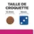 Comparaison de la taille des croquettes : une croquette d’un diamètre de 12,5 mm à côté d’un cube de 16 mm de côté.