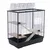 Large cage with metal mesh walls, black plastic base, three wooden platforms and ramps for small animals.