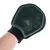 Green grooming glove with nubby texture, worn on one hand, suitable for coat care.