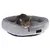 Graues, rundes Haustierbett mit weicher Polsterung und Modern Living Logo. Katze liegt entspannt im Bett.
