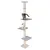 Cat tree with four levels, two cats on it. Light wood look with grey lying surfaces and sisal post.