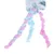 Toy with colourful, spiral-shaped ribbons in pink and blue and a fabric element with leaf pattern.