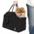 Schwarze Tiaki Tragetasche mit Reissverschluss, Hund sitzt darin. Tasche mit Griffen und Aussentasche sichtbar.