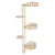 Cat tree made of wood with sisal post, four padded lying surfaces, three of which have a border.