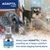 Dog shown near an ADAPTIL Calm diffuser plugged into a wall, with text stating it is used monthly to help comfort the dog when staying home alone.