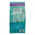 Back of pet food bag showing feeding guide, ingredient highlights such as grain-free, prebiotics, salmon oil, and natural ingredients, plus nutritional information and care claims.