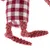 Jouet pour animal en tissu à carreaux rouges et blancs, pattes en peluche rose texturée visibles. Corps rectangulaire partiellement visible.