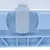 Vedere detaliată a unui capac din plastic albastru cu simboluri săgeți, parte a unui dispozitiv sau produs.