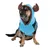 Hund trägt einen hellblauen Pullover mit braunen Geweih-Akzenten und dunkelblauem Muster.