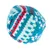 Pelota de tela con diseño de zigzag azul, blanco y rojo.