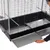 Cage with pull-out plastic tray for easy cleaning. Metal grid and stable construction visible.