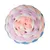 Pelota trenzada de tela multicolor en rosa, blanco, azul y amarillo. Diseño redondo para jugar.