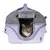 Sac de transport Tiaki en tissu violet et gris, ouverture frontale avec filet, chat tigré à l’intérieur visible par l’ouverture. Poignée et bandoulière visibles.
