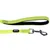 Neon yellow dog lead with padded handle, metal carabiner and black logo detail.