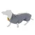 Manteau pour chien gris avec doublure jaune et fermeture éclair sur le dos, présenté sur une silhouette de chien.