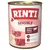 Lata de comida para perros Rinti Sensible, texto visible: 100%* Rind + Reis, nur 1 tierisches Protein, glutenfrei – optimal verträglich, imágenes de carne y arroz.