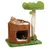 Rascador con diseño de árbol, cueva y superficie para descansar, poste de sisal, plataforma verde. Dos gatos: uno arriba, otro en la cueva.