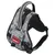 Harnais pour chien gris camouflage avec poignée, poche avant et étiquette rouge moov4fun visible. Boucles de réglage en plastique noir.