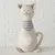 Dekorative Stoffkatze mit gestreiftem Halstuch und Herzmotiv auf der Vorderseite, beige Farbe, geeignet als Wohnaccessoire.