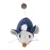 Fabric toy mouse with blue cap, white fur tuft and string with ball at the end.