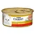 Purina Gourmet Gold нежный паштет с говядиной, банка с золотистой крышкой, изображение белой кошки и поданная паста.