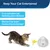 Texte en anglais : Keep Your Cat Entertained. Cure boredom by keeping your cat busy. Distract her from destructive behaviour. Chaton jouant avec un jouet blanc à plume jaune.